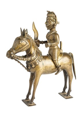 Lot 87 - A BRASS FIGURE OF KHANDOBA ON HIS HORSE