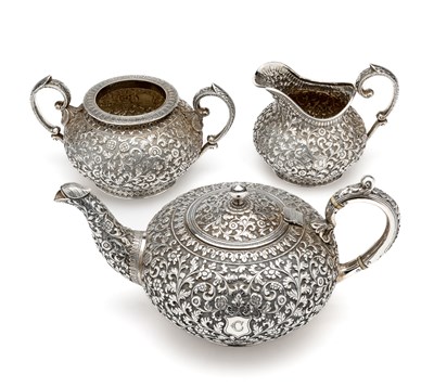 Lot 109 - THREE PIECE INDIAN TEA SET, KUTCH, WESTERN INDIA, CIRCA 1880