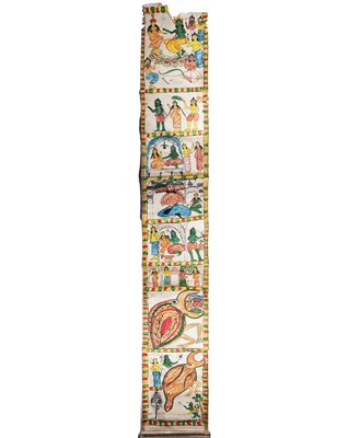 Lot 124 - A NARRATIVE SCROLL PAINTING DEPICTING SCENES FROM THE RAMAYANA