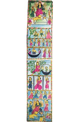 Lot 125 - A NARRATIVE SCROLL PAINTING DEPICTING VARIOUS FORMS OF DURGA