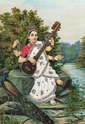 Lot 127 - â–¡Â SARASWATI, AFTER RAVI VARMA, INDIA, MID-20TH CENTURY