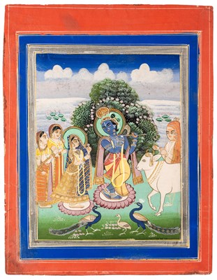 Lot 128 - â–¡ KRISHNA PLAYING HIS FLUTE, JAIPUR, RAJASTHAN, INDIA, MID-19TH CENTURY