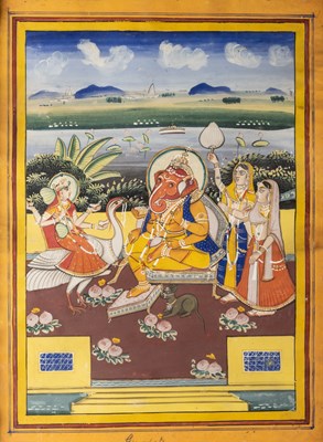 Lot 129 - GANESHA WITH SARASWATI, JAIPUR, EARLY 20TH CENTURY