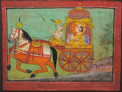 Lot 135 - A RULER RIDING ON A CHARIOT, BUNDI, RAJASTHAN, INDIA, 19TH CENTURY