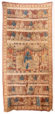 Lot 144 - A PAINTED COTTON TEMPLE HANGING (KALAMKARI)