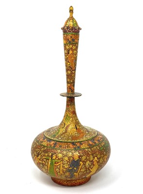 Lot 153 - A KASHMIR PAINTED TURNED WOOD BOTTLE (SURAHI)