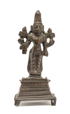 Lot 203 - A SMALL BRONZE FIGURE OF VISHNU