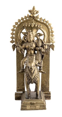 Lot 205 - A LARGE BRONZE GROUP DEPICTING SIVA AND PARVATI ON NANDI BULL