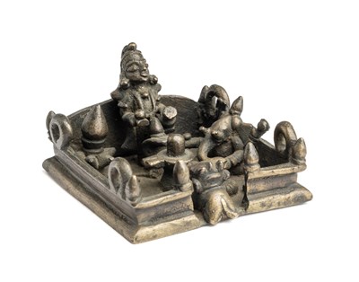 Lot 208 - A SMALL BRONZE SIVA SHRINE