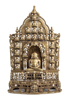 Lot 234 - A JAIN BRASS SHRINE DEPICTING PARSVANATHA