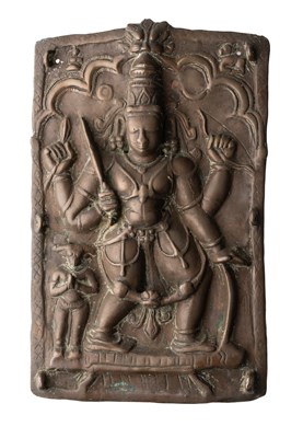 Lot 238 - A BRONZE VIRABHADRA PLAQUE