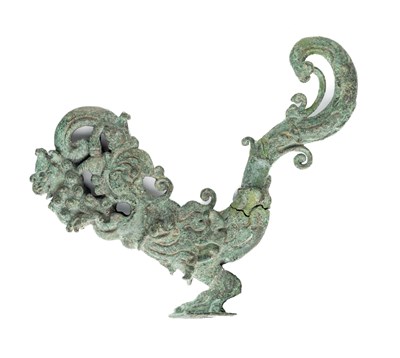 Lot 254 - A BRONZE MAKARA FINIAL