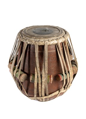 Lot 335 - â–¡  A SINGLE HEADED DRUM (TABLA)