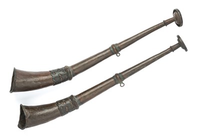 Lot 421 - â–¡ A PAIR OF COPPER RITUAL HORNS (RKANGLING)