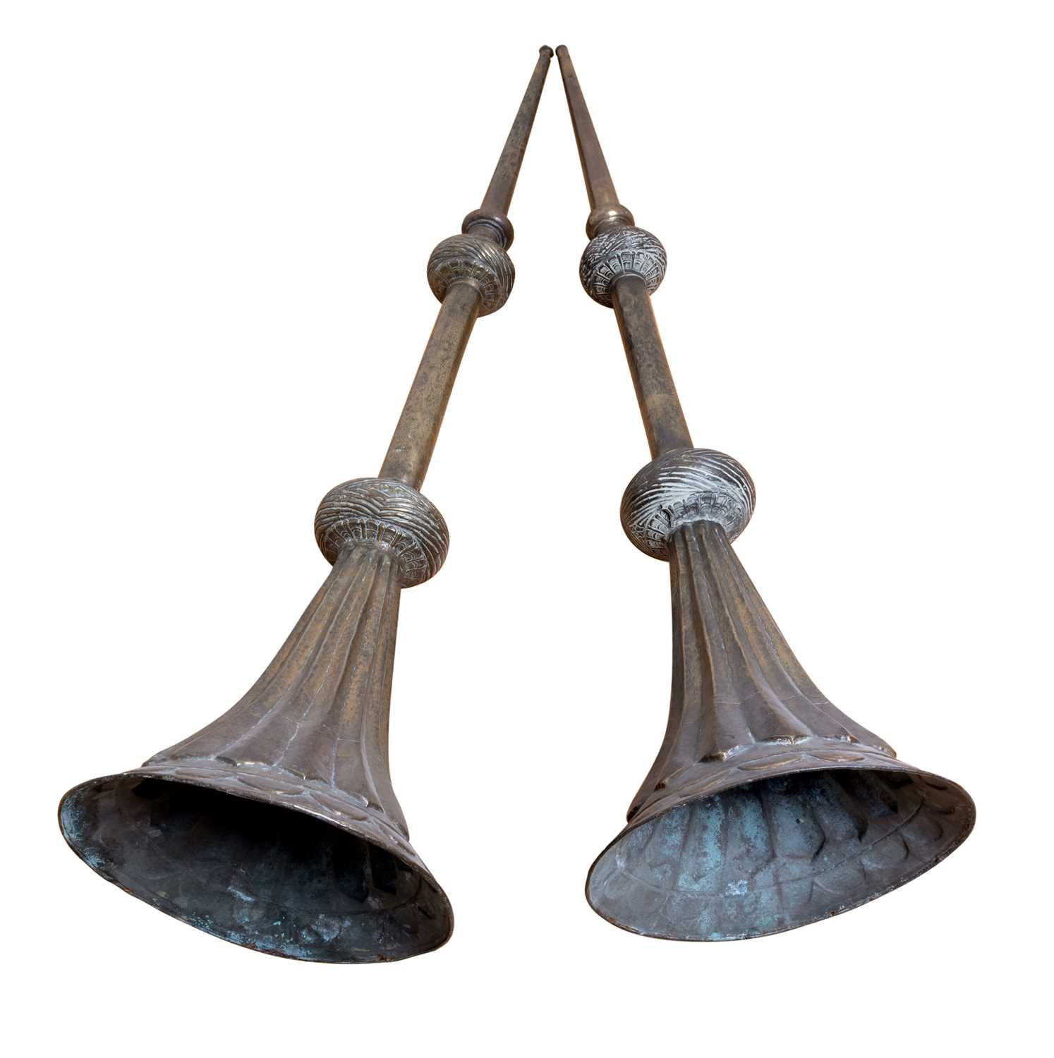 Lot 425 - â–¡ A PAIR OF SHEET BRASS HORNS