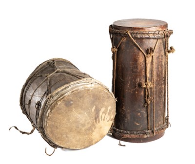 Lot 428 - â–¡ TWO DOUBLE HEADED DRUMS