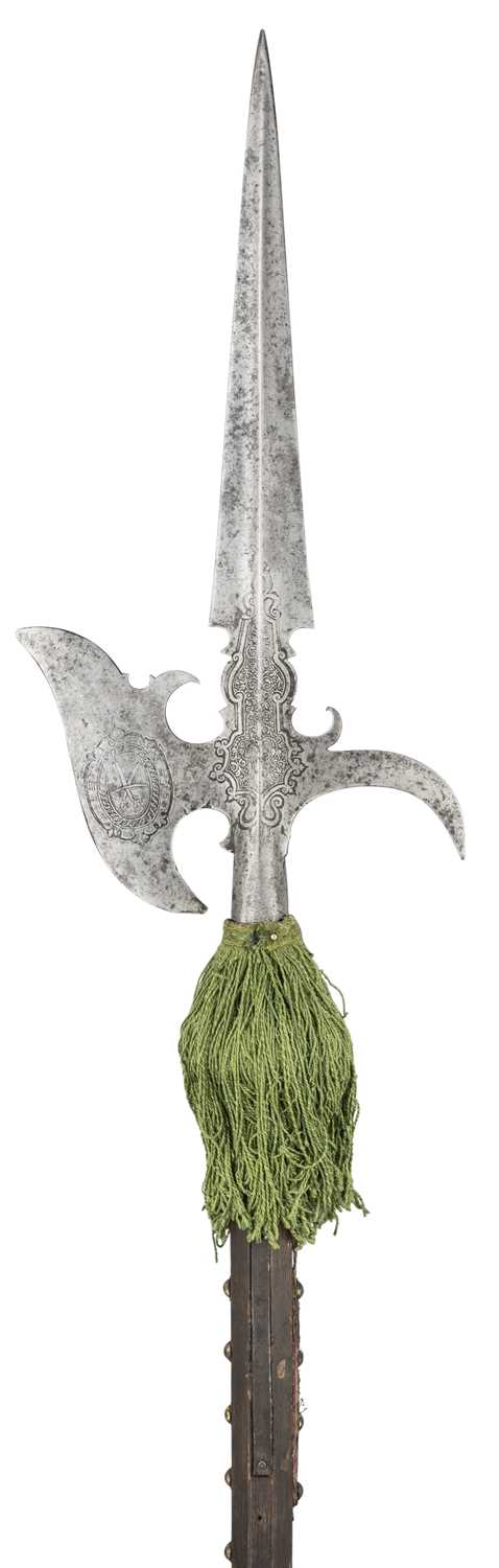 Lot 276 - A GERMAN ETCHED HALBERD FOR THE SAXON ELECTORAL GUARD, 17TH CENTURY