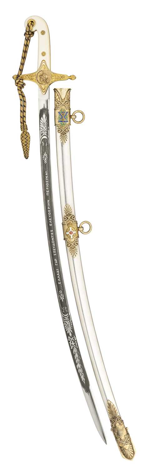 Lot 331 - ËœTHE SILVER-GILT MOUNTED PRESENTATION MAMELUKE SWORD TO LIEUTENANT GENERAL GEORGE SIR RONALD SCOBIE