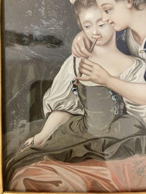 Lot 59 - A CHINESE EXPORT REVERSE GLASS PAINTING OF A EUROPEAN COUPLE, QING DYNASTY, 18TH CENTURY