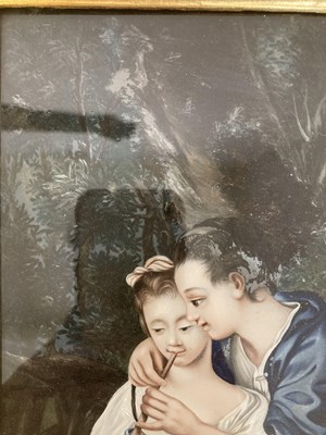 Lot 59 - A CHINESE EXPORT REVERSE GLASS PAINTING OF A EUROPEAN COUPLE, QING DYNASTY, 18TH CENTURY