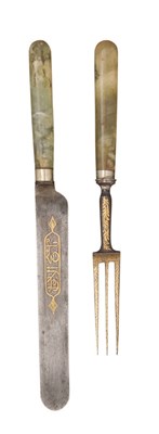 Lot 28 - A HARDSTONE-MOUNTED CUTLERY SET