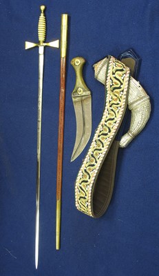 Lot 34 - AN ARAB DAGGER (JAMBIYA) AND A MASONIC SWORD