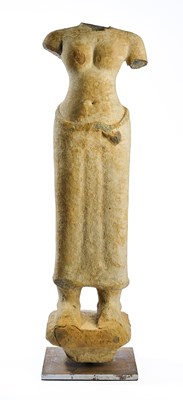 Lot 380 - A KHMER TORSO OF A FEMALE DEITY, CAMBODIA, 12TH/13TH CENTURY