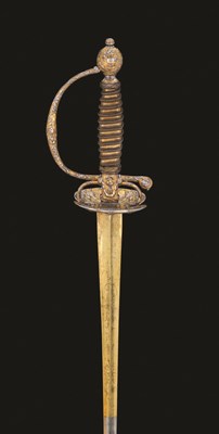 Lot 188 - A FRENCH SMALL-SWORD WITH FINELY CHISELLED AND GILT HILT