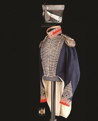 Lot 245 - AN OFFICER'S LEVEE DRESS COATEE AND SHAKO