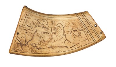 Lot 312 - A GERMAN ENGRAVED POWDER-FLASK