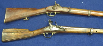 Lot 335 - A .550 CALIBRE PERCUSSION TWO-BAND CARBINE AND A COMPOSITE FLINTLOCK GUN