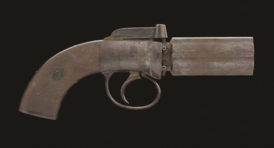 Lot 342 - A 120 BORE SIX-SHOT PERCUSSION PEPPERBOX PISTOL