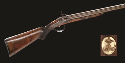 Lot 358 - A 16 BORE D.B. HANOVERIAN ROYAL PERCUSSION SPORTING GUN MADE FOR ERNST AUGUST