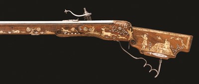 Lot 362 - A GERMAN WHEEL-LOCK RIFLED SPORTING CARBINE