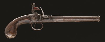 Lot 371 - **A 20 BORE FLINTLOCK CANNON BARRELLED PISTOL BY COLLUMBELL