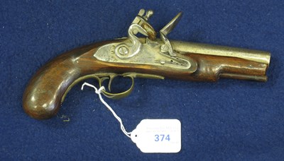 Lot 374 - A COMPOSITE 50 BORE FLINTLOCK TRAVELLING PISTOL