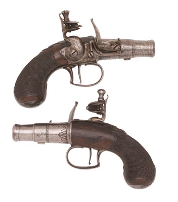 Lot 375 - A CASED PAIR OF 45 BORE FLINTLOCK TRAVELLING PISTOLS BY JAMES FREEMAN