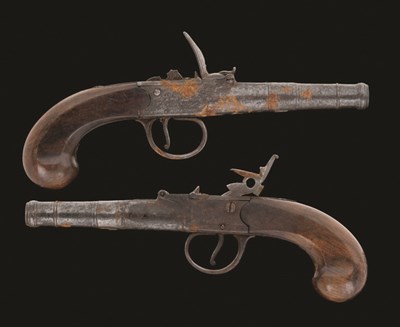 Lot 376 - A PAIR OF 54 BORE FLINTLOCK POCKET PISTOLS BY JOHN 1 RICHARDS