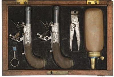 Lot 378 - A PAIR OF 140 BORE FLINTLOCK MUFF PISTOLS BY MCFARLANE