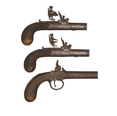 Lot 379 - **A PAIR OF 50 BORE FLINTLOCK POCKET PISTOLS BY SYKES
