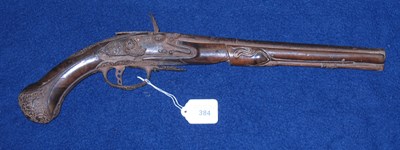 Lot 384 - A 22 BORE BRESCIAN FLINTLOCK LONG HOLSTER PISTOL SIGNED PERIEGHIN