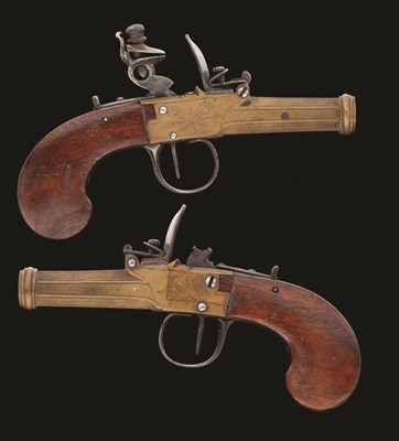 Lot 385 - A PAIR OF CONTINENTAL FLINTLOCK POCKET PISTOLS