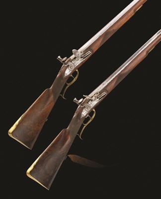 Lot 450 - A PAIR OF .650 CALIBRE BAVARIAN FLINTLOCK SPORTING RIFLES BY JOSEPH FREY IN MUNCHEN