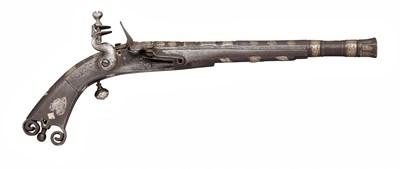 Lot 268 - A FINE 18 BORE SCOTTISH FLINTLOCK BELT PISTOL FORMED ENTIRELY OF STEEL, BY THOMAS CADDELL, DOUNE, DATED 170