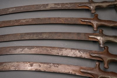Lot 28 - FIVE INDIAN SWORDS (TALWAR), LATE 19TH/20TH CENTURY