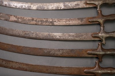 Lot 28 - FIVE INDIAN SWORDS (TALWAR), LATE 19TH/20TH CENTURY