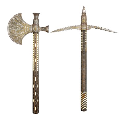 Lot 20 - â€¡A HIGHLY DECORATED WAR HAMMER AND AXE IN TURKISH LATE 16TH/17TH CENTURY STYLE