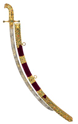 Lot 21 - â€¡A VERY FINE EAST EUROPEAN GEM-SET, ENAMELLED AND SILVER-GILT MOUNTED SABRE