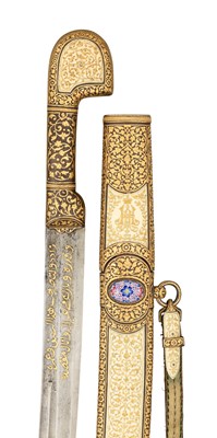 Lot 22 - â€¡ËœA VERY FINE IMPERIAL RUSSIAN GOLD INLAID AND IVORY-MOUNTED PRESENTATION CAUCASIAN SABRE (SHASQA)