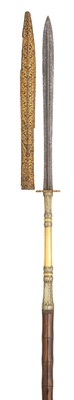 Lot 88 - A RARE SIAMESE (THAI) NIELLO AND SILVER-GILT MOUNTED CEREMONIAL SPEAR